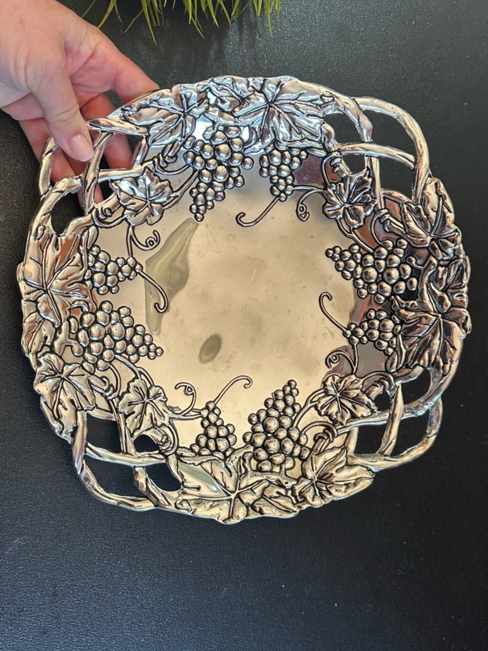 GODINGER SILVER Plated Grapevine Square Serving Tray Plate Wine Decor Display